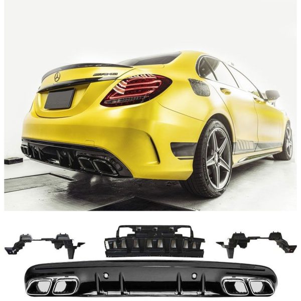Difuzor z nastavki za izpuh Mercedes Benz C W205 14-18 črn C63 izgled