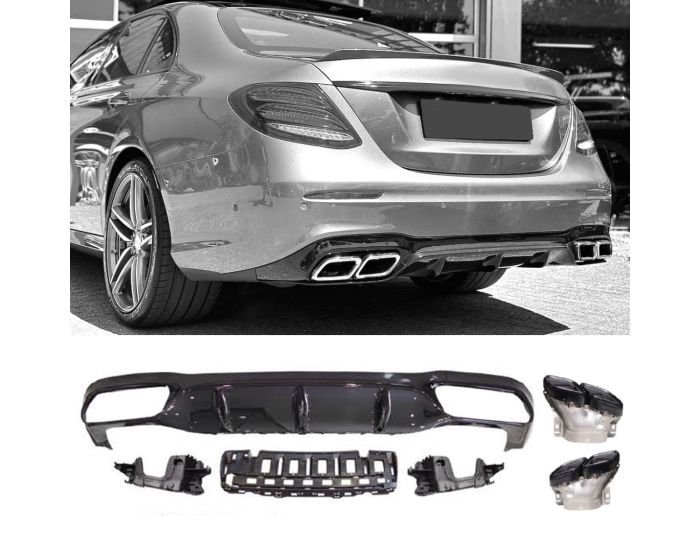 Difuzor z nastavki za izpuh črne barve Mercedes Benz E W213 AMG izgled
