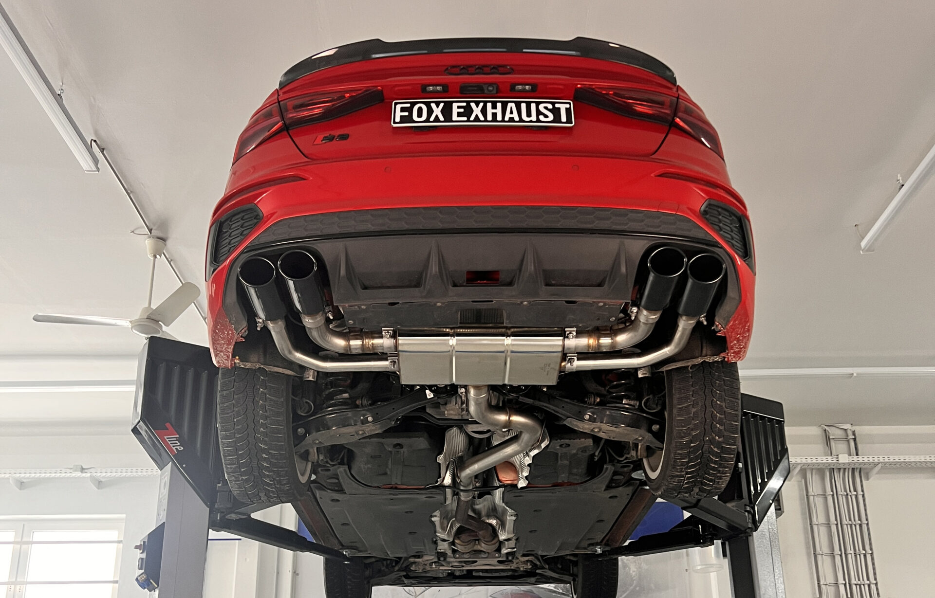 FOX izpušni sistem od OPF z izpušnimi ventili - 2x106x71 Tip 32 desno/levo nastavki črno emajlirani Audi S3 GY - Limuzina