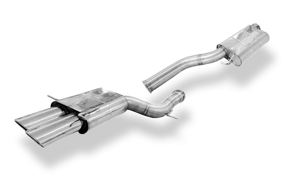 FOX nerjavno jeklo sistem zadnji in srednji izpušni lonec 90mm - 2x106x71 Tip 32 - vklj. Y-adapter na originalni downpipe Audi RS4 B5 - Edelstahl-System