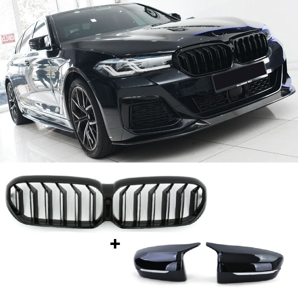 *TOP* Športna maska + Pokrovi ogledal BMW 5 G30 G31 LCI 2020- M5 Izgled črne sijaj barve