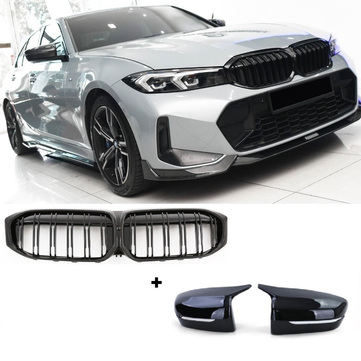 *TOP* Športna maska + Pokrovi ogledal BMW  BMW 3 G20 G21 22- M3 Izgled črne sijaj barve